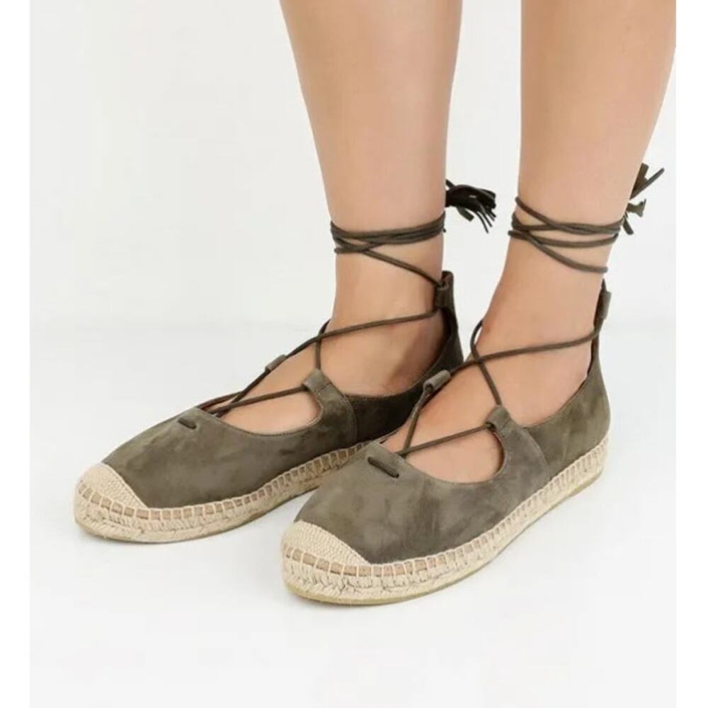 Kanna Leather Suede‎ Lace Up Cana Espadrilles Shoes Women Size 8 Green Strappy